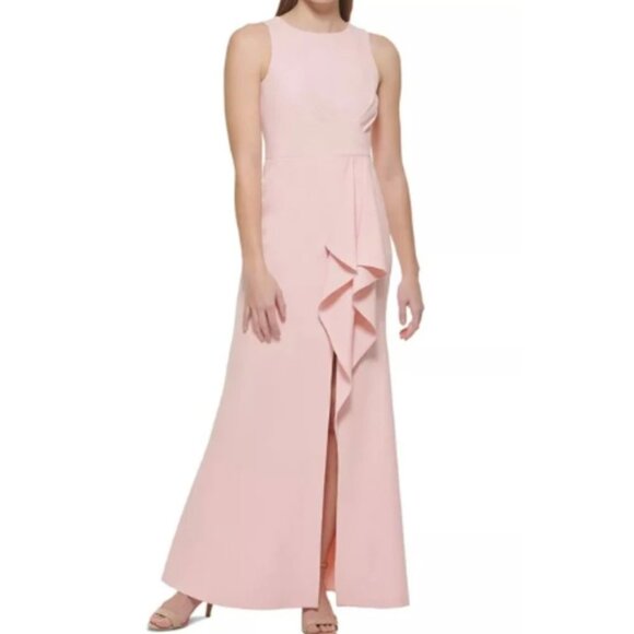Eliza J Sleeveless Cross Bodice Cascading Ruffle Gown- Pink - size 10 - Picture 10 of 10